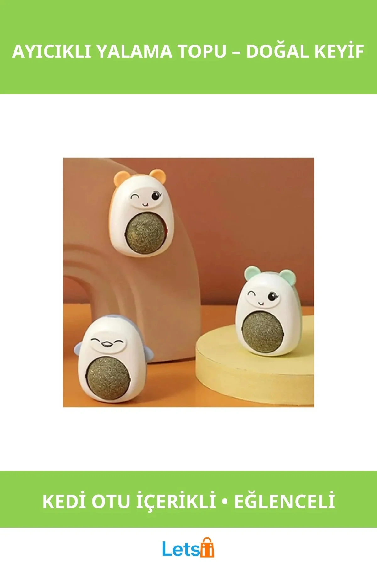 Ayıcıklı Kedi Otu Yalama Topu Kediler İçin Eğlenceli Oyun Arkadaşı