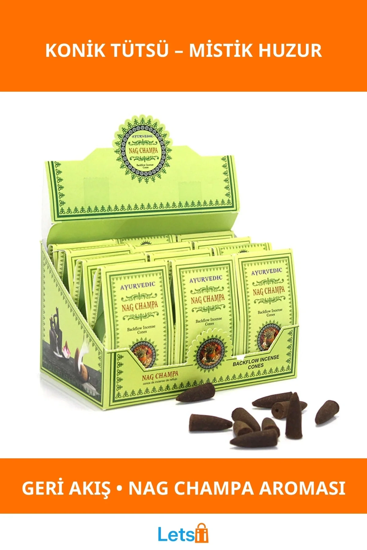 Ayurvedic Geri Akış Tütsü Nag Champa Aromalı 12 Paket 10 Adet Konik
