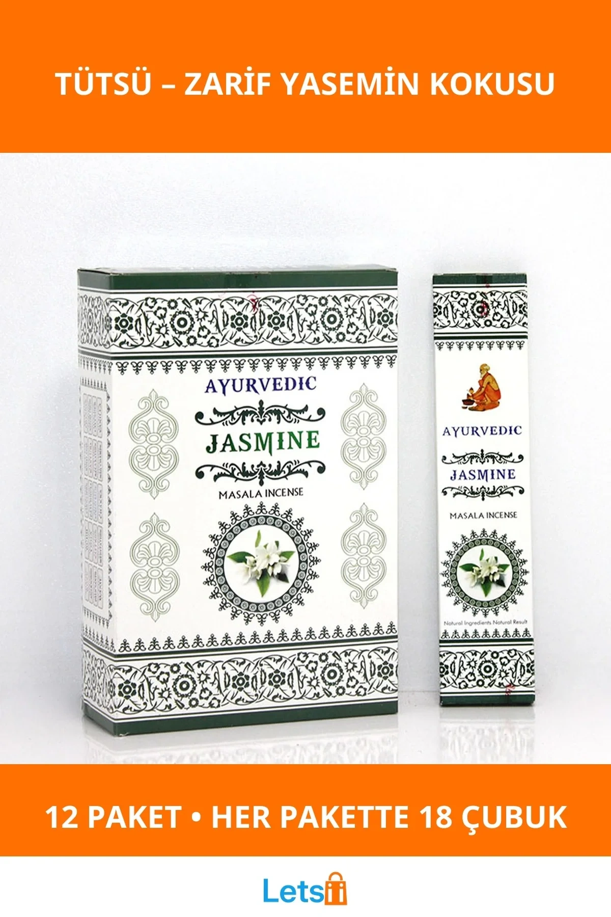 Ayurvedic Yasemin Aromalı Doğal Tütsü 12 Paket 216 Dal