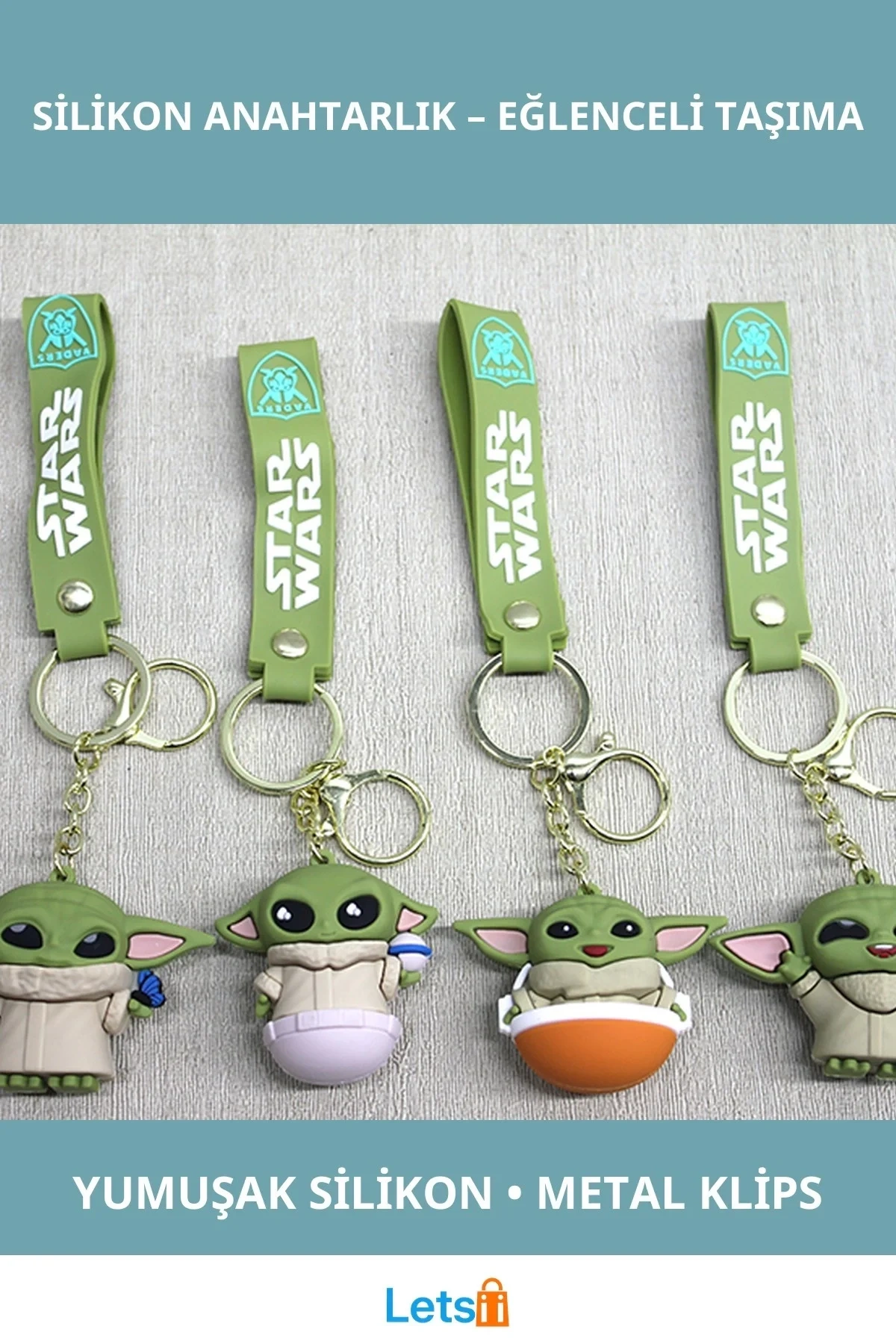 Baby Yoda Figürlü Silikon Anahtarlık Sevimli Çanta Süsü