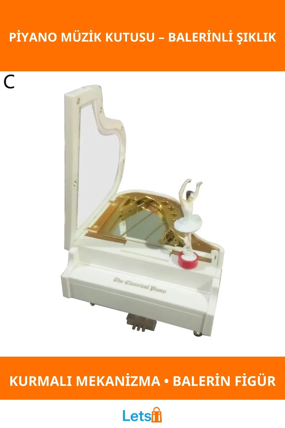 Balerin Figürlü Piyano Müzik Kutusu Nostaljik Ev Dekoru