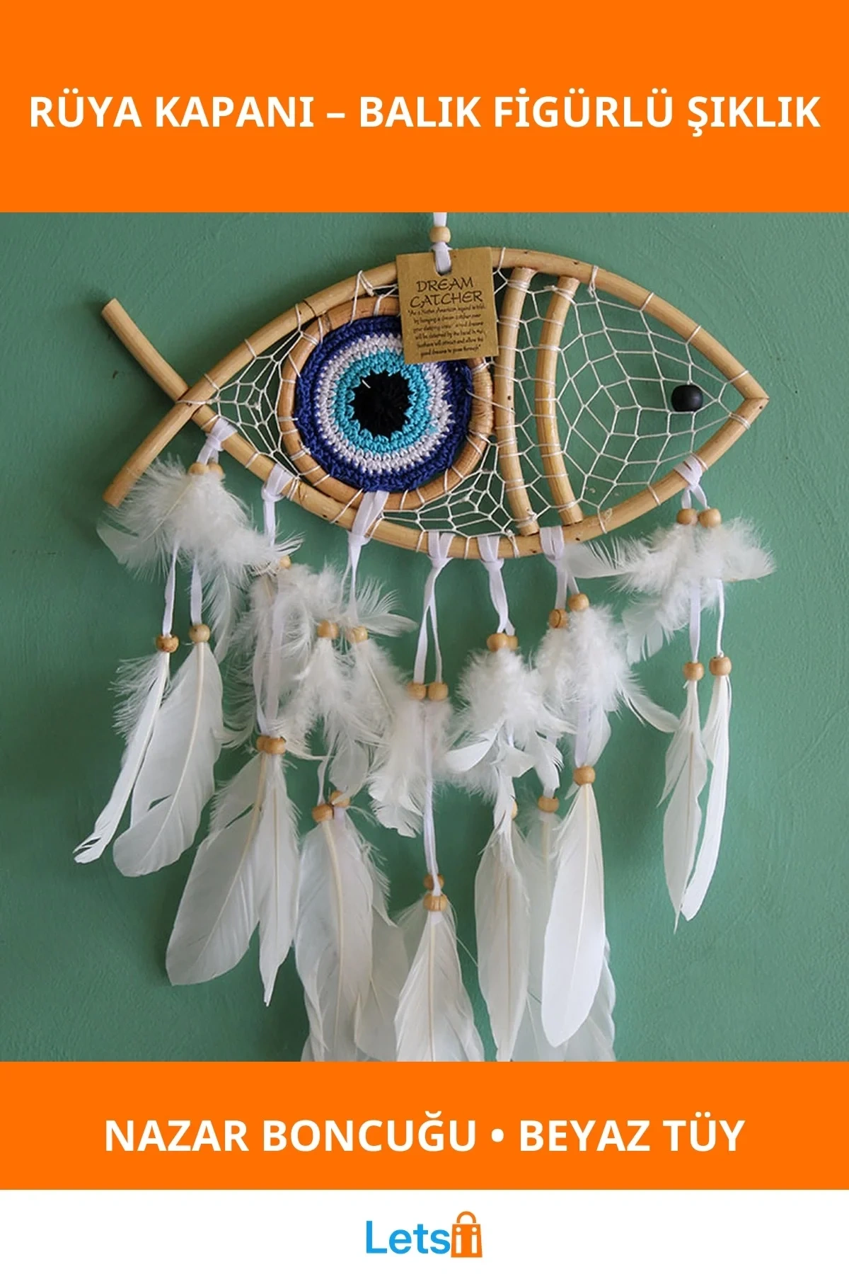 Balık Figürlü Nazar Boncuğu Rüya Kapanı Dream Catcher