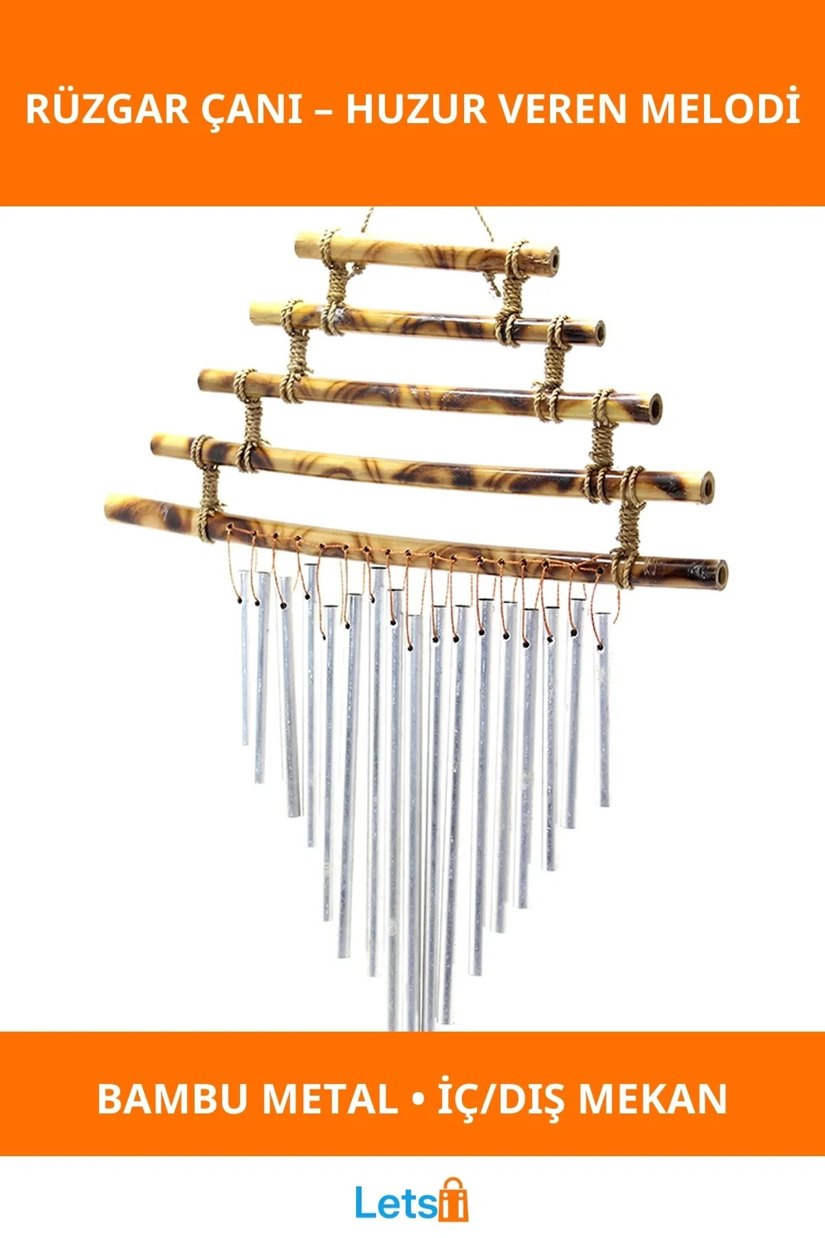 Bambu 5 Katlı Metal Rüzgar Çanı Bahçe ve İç Mekan Dekorasyonu