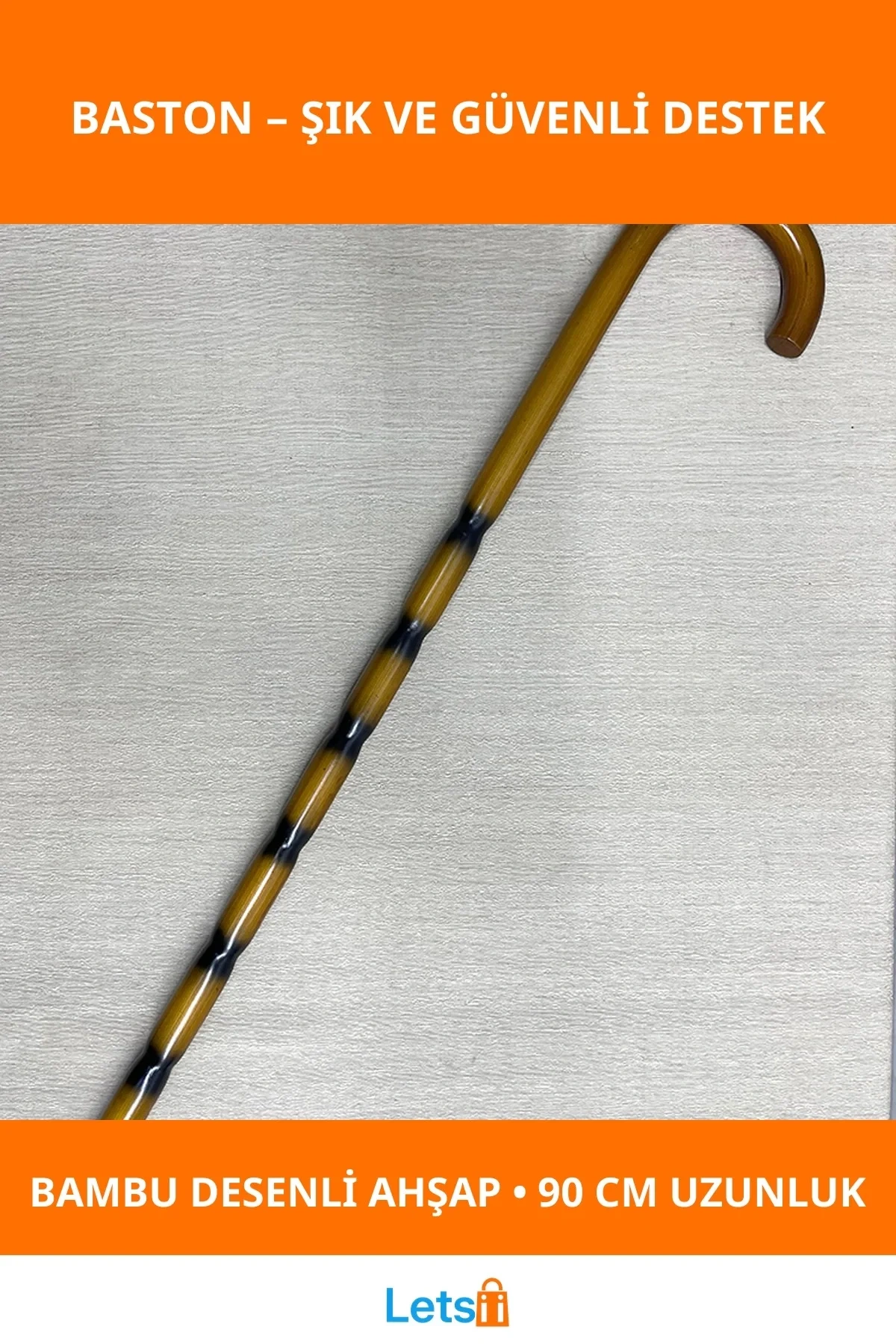 Bambu Desenli Zarif Ahşap Baston 90 cm