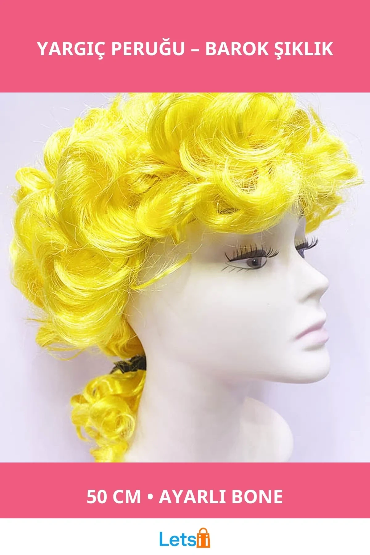 Barok Dönem Yargıç Peruğu Sarı 50 cm Sentetik