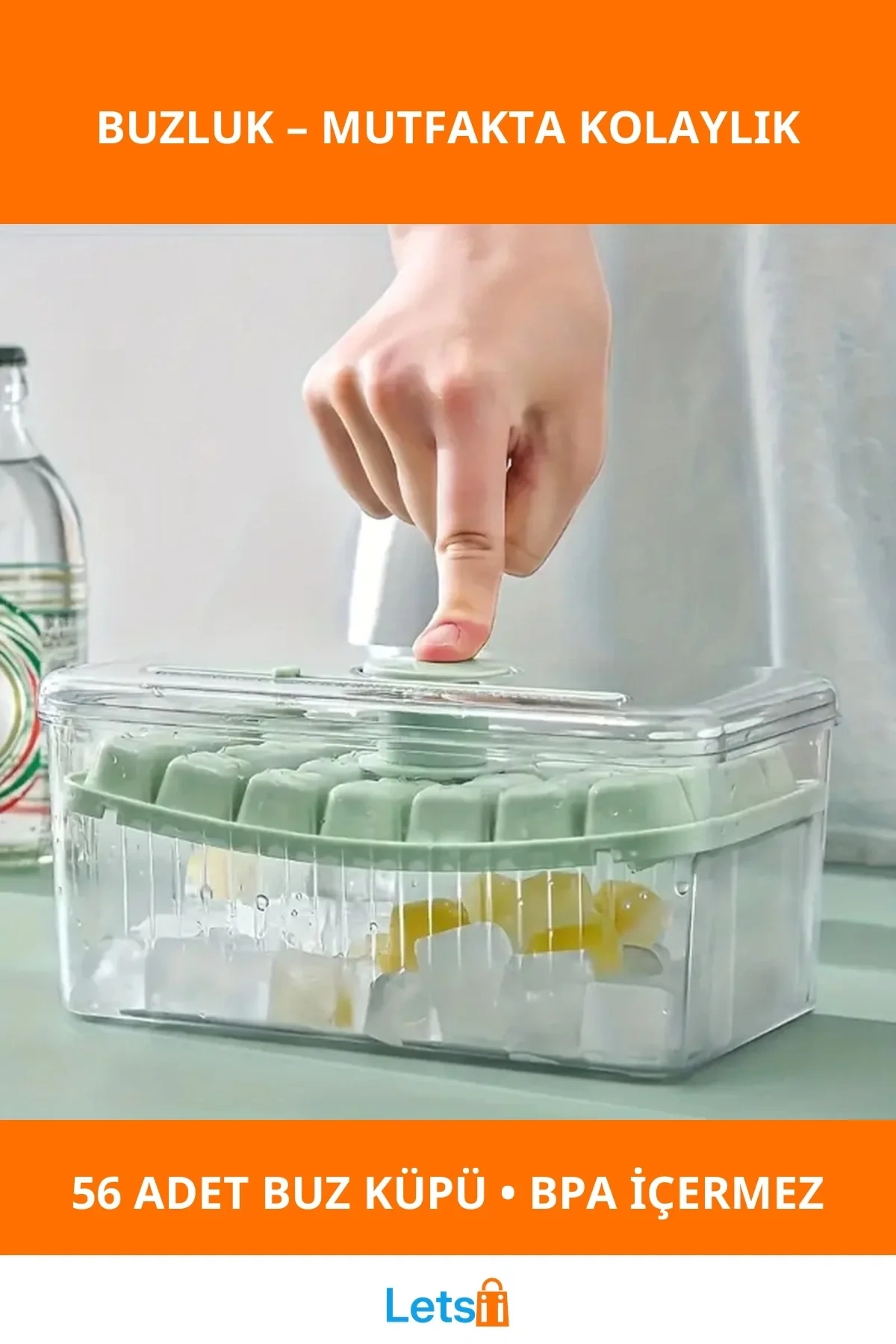 Basmalı Hazneli Pratik Buzluk 56 Adet Buz Küpü Kapasiteli BPA İçermeyen