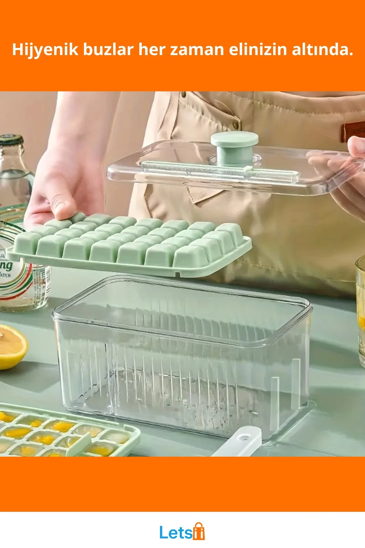 Basmalı Hazneli Pratik Buzluk 56 Adet Buz Küpü Kapasiteli BPA İçermeyen