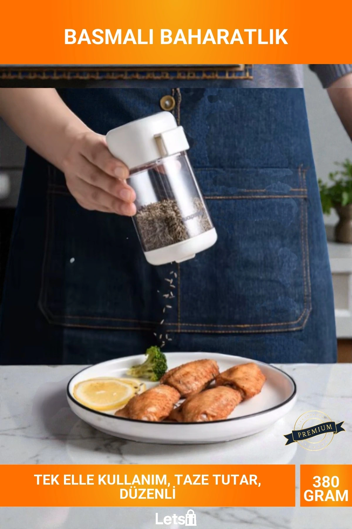 Basmalı Tek Elle Kontrollü Dökme 380g Kapasiteli Paslanmaz Çelik Hijyenik Tuzluk Baharatlık