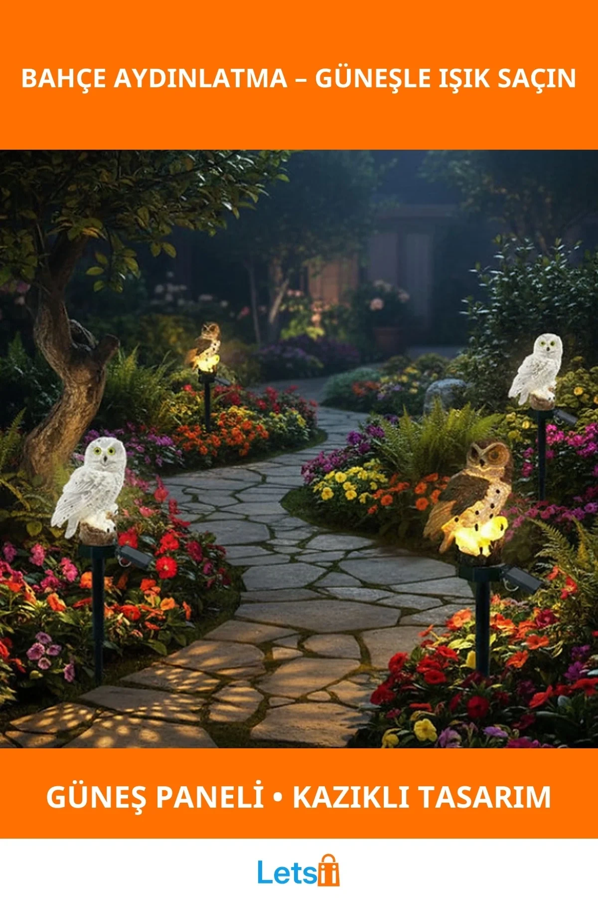 Baykuş Tasarımlı Güneş Enerjili Suya Dayanıklı Bahçe Aydınlatma