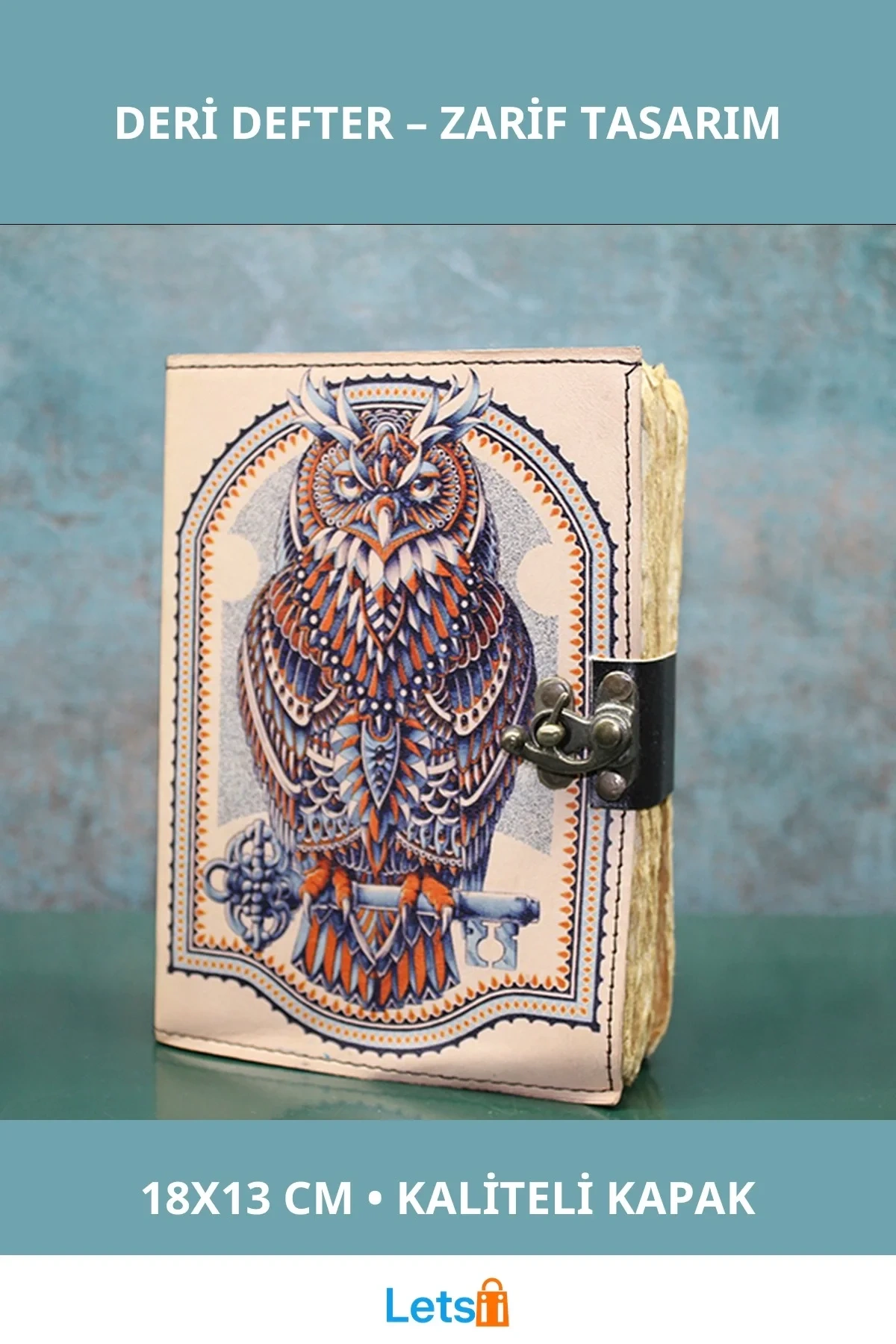 Baykuşlu Şık Deri Defter 18x13 cm Yazı ve Not Alma