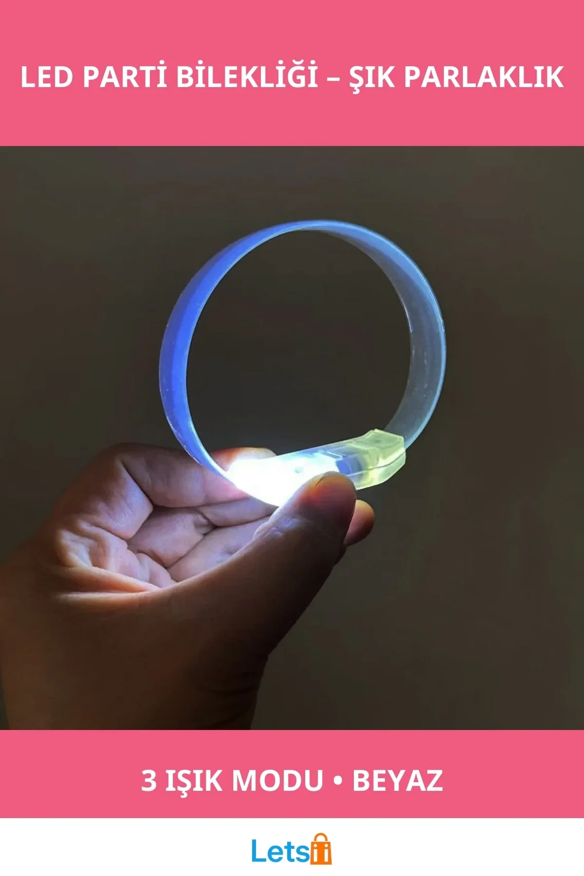 Beyaz 3 Modlu Pilli LED Işıklı Esnek Parti Bilekliği