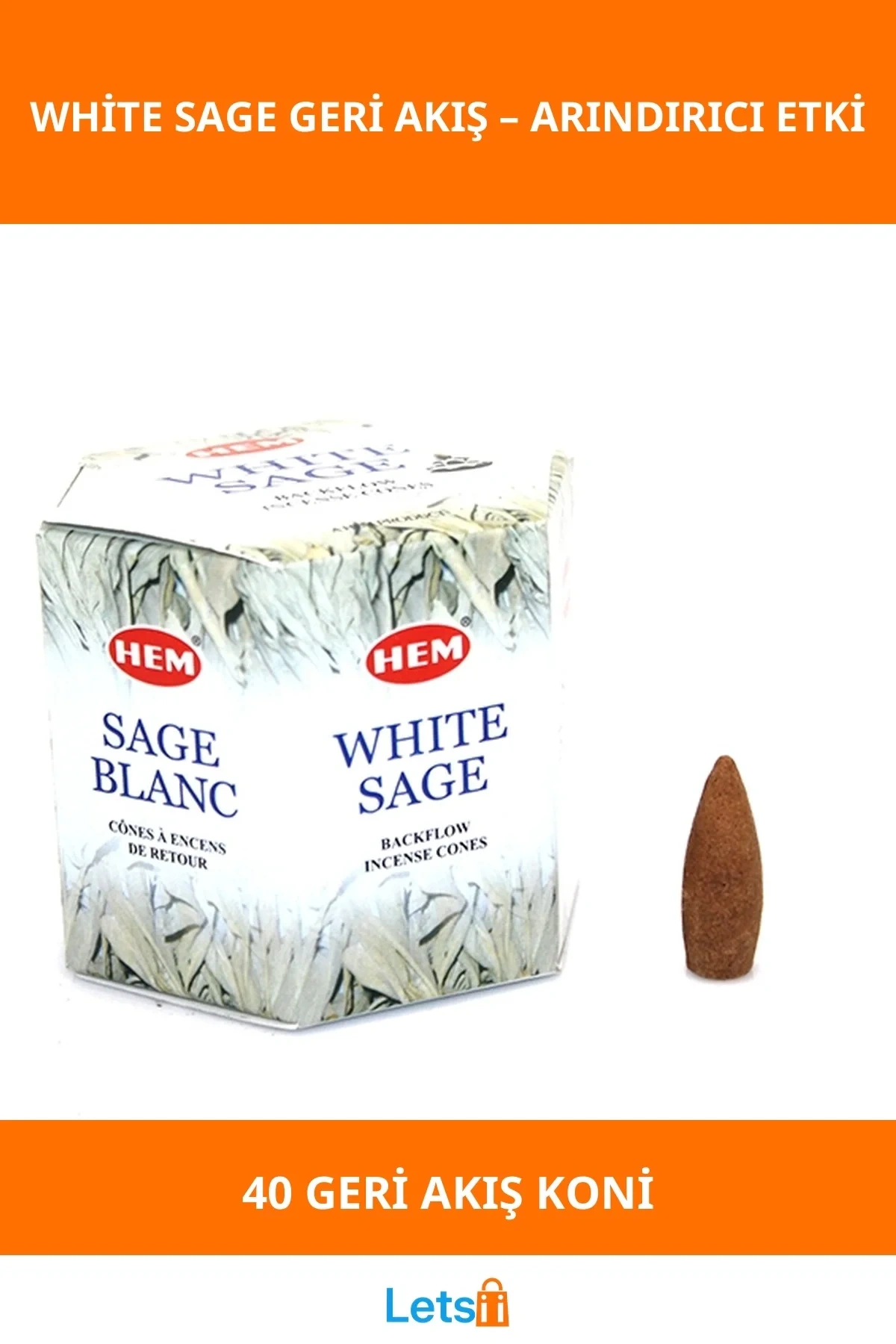 Beyaz Adaçayı Aromalı Geri Akış Tütsü 40 Adet