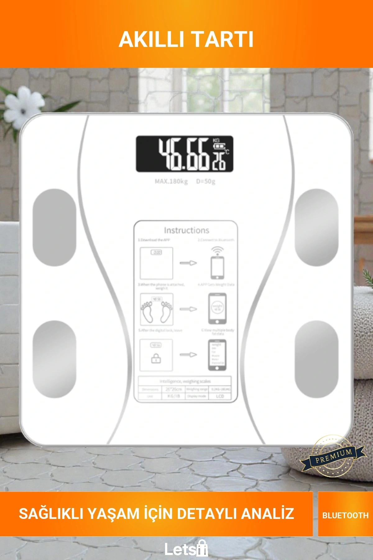 Beyaz Bluetooth Akıllı Vücut Analiz Tartısı Yağ Kas Kütlesi BMI Ölçer Dijital Baskül 180 Kg
