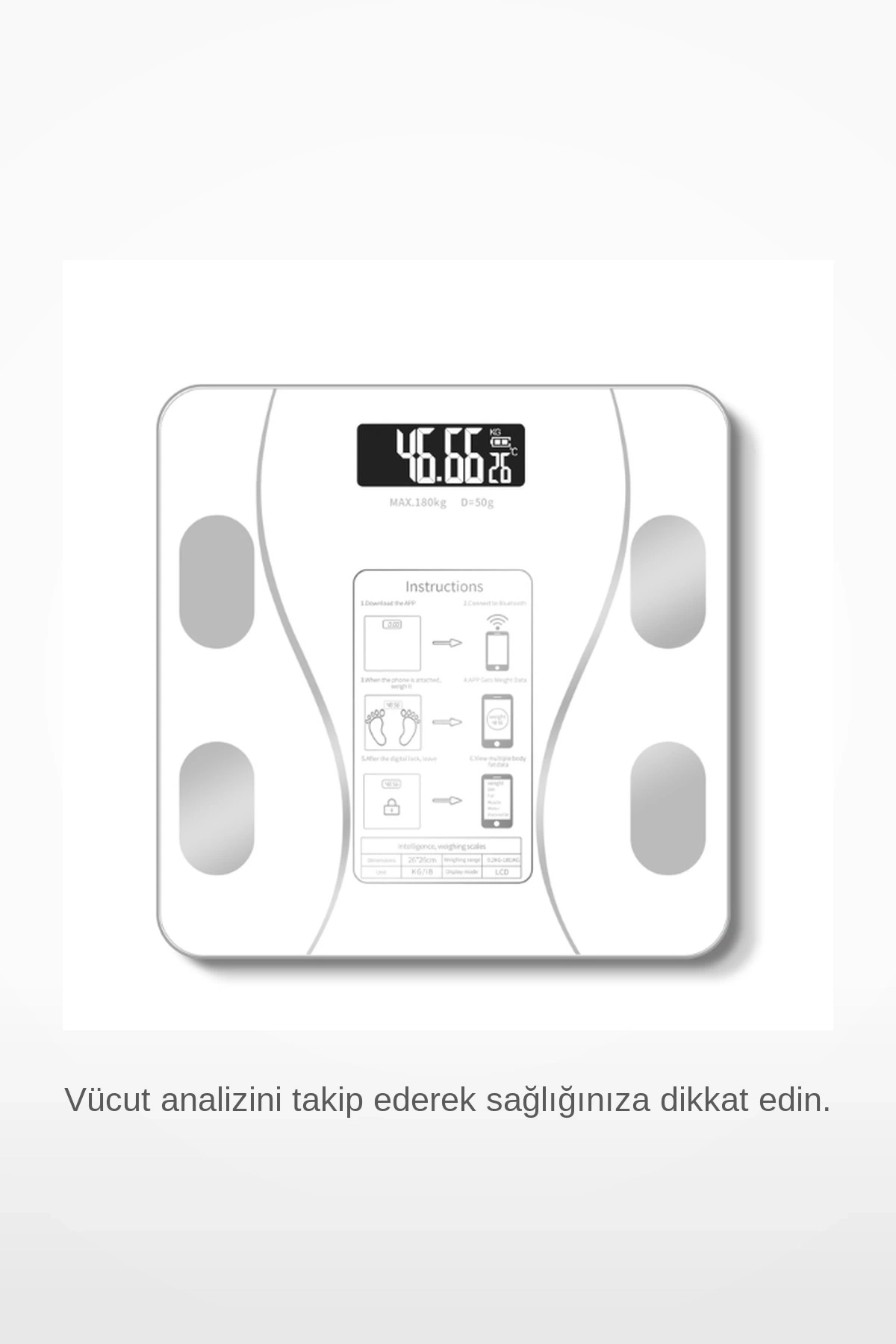 Beyaz Bluetooth Akıllı Vücut Analiz Tartısı Yağ Kas Kütlesi BMI Ölçer Dijital Baskül 180 Kg
