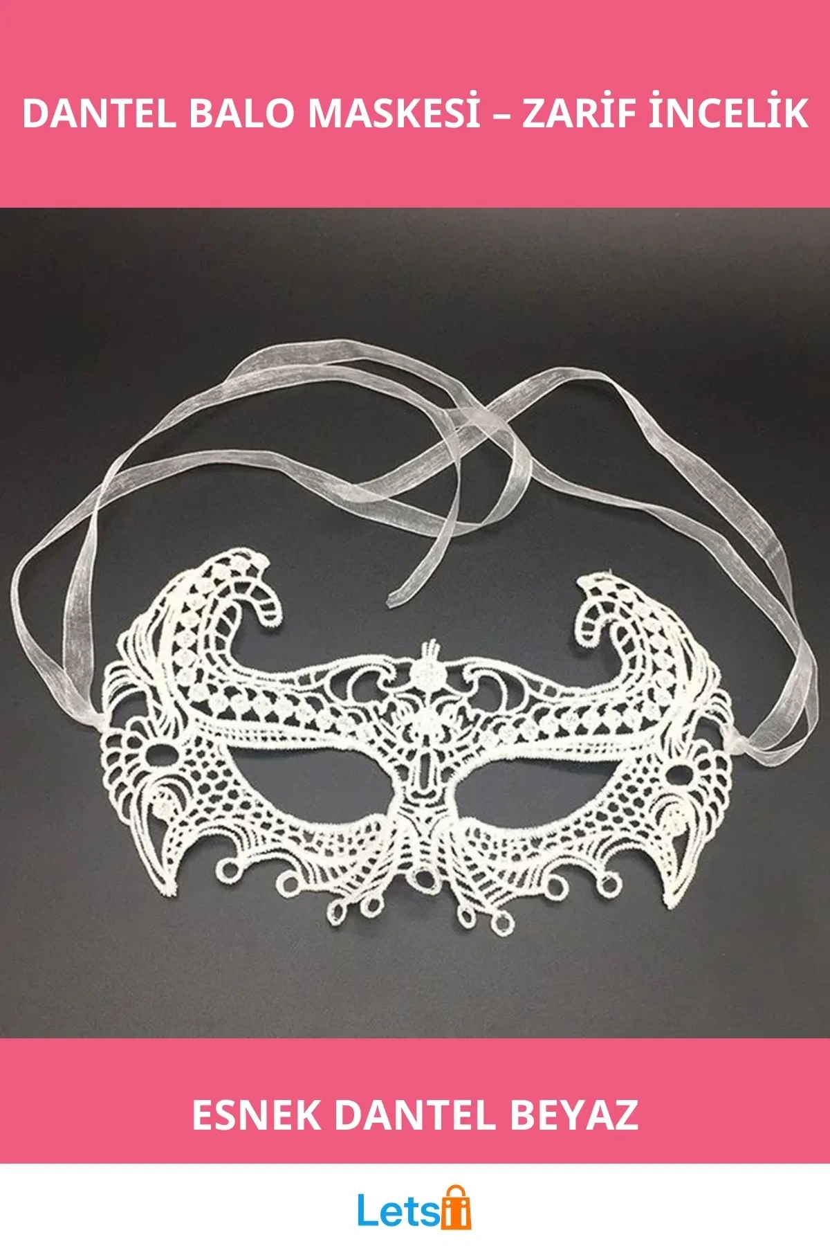 Beyaz Dantel Kesim Zarif Balo Maskesi