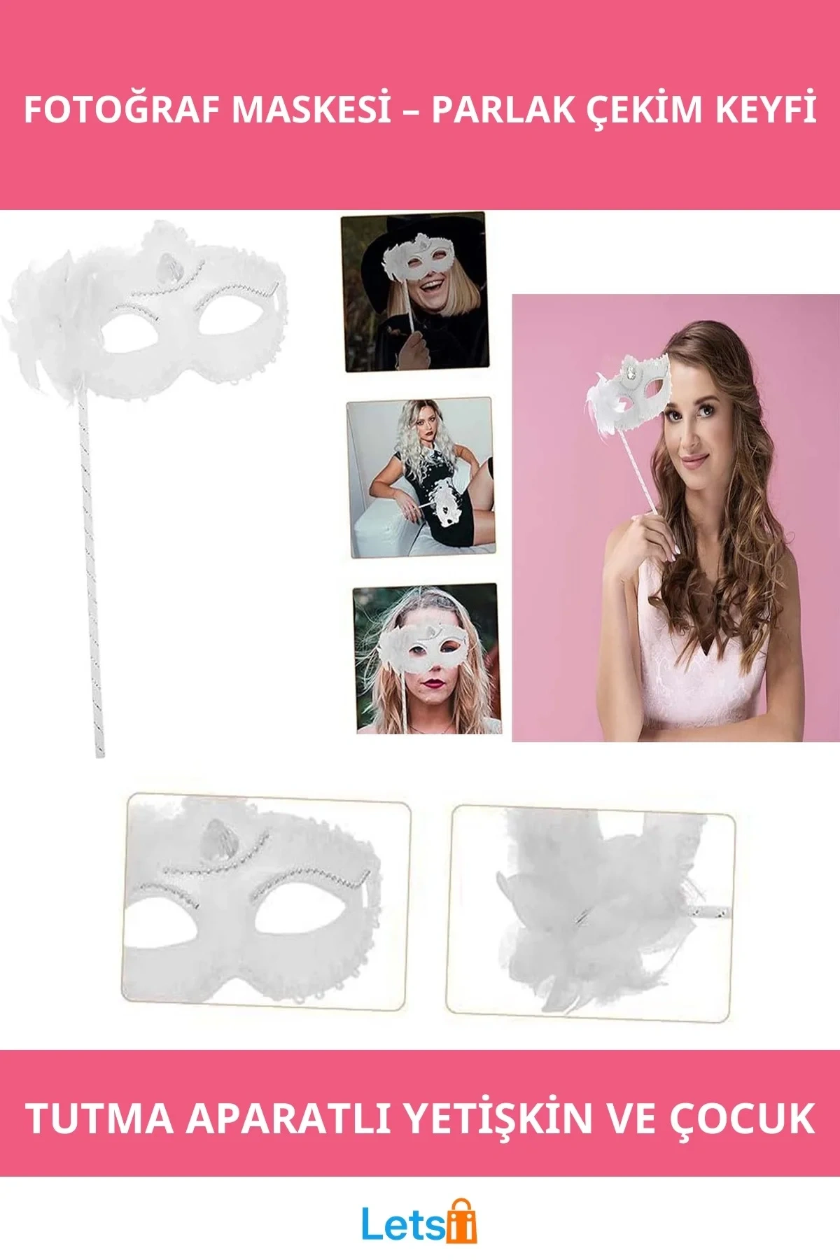 Beyaz Işıltılı Tutmalı Fotoğraf Çekimi Maskesi