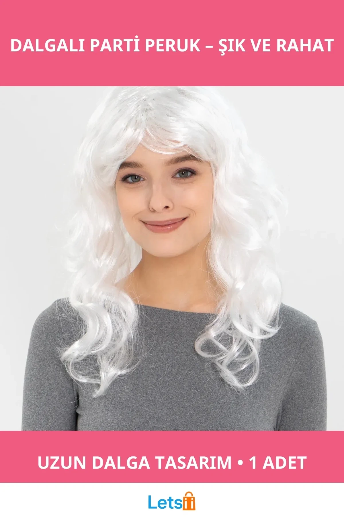 Beyaz Kahküllü Dalgalı Uzun Parti Peruk
