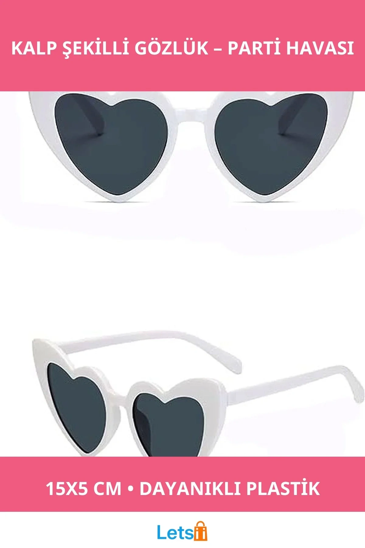 Beyaz Kalp Şekilli Parti Gözlüğü Şık ve Eğlenceli