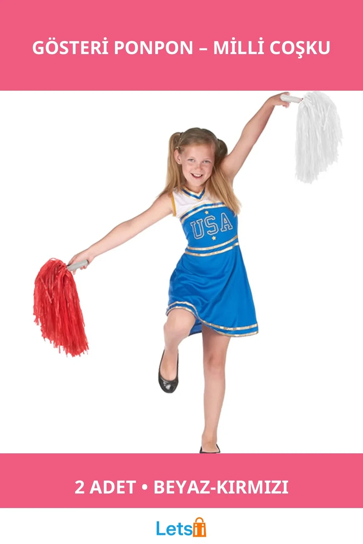 Beyaz Kırmızı Renkli Dayanıklı 2 Adet Gösteri Ponponu