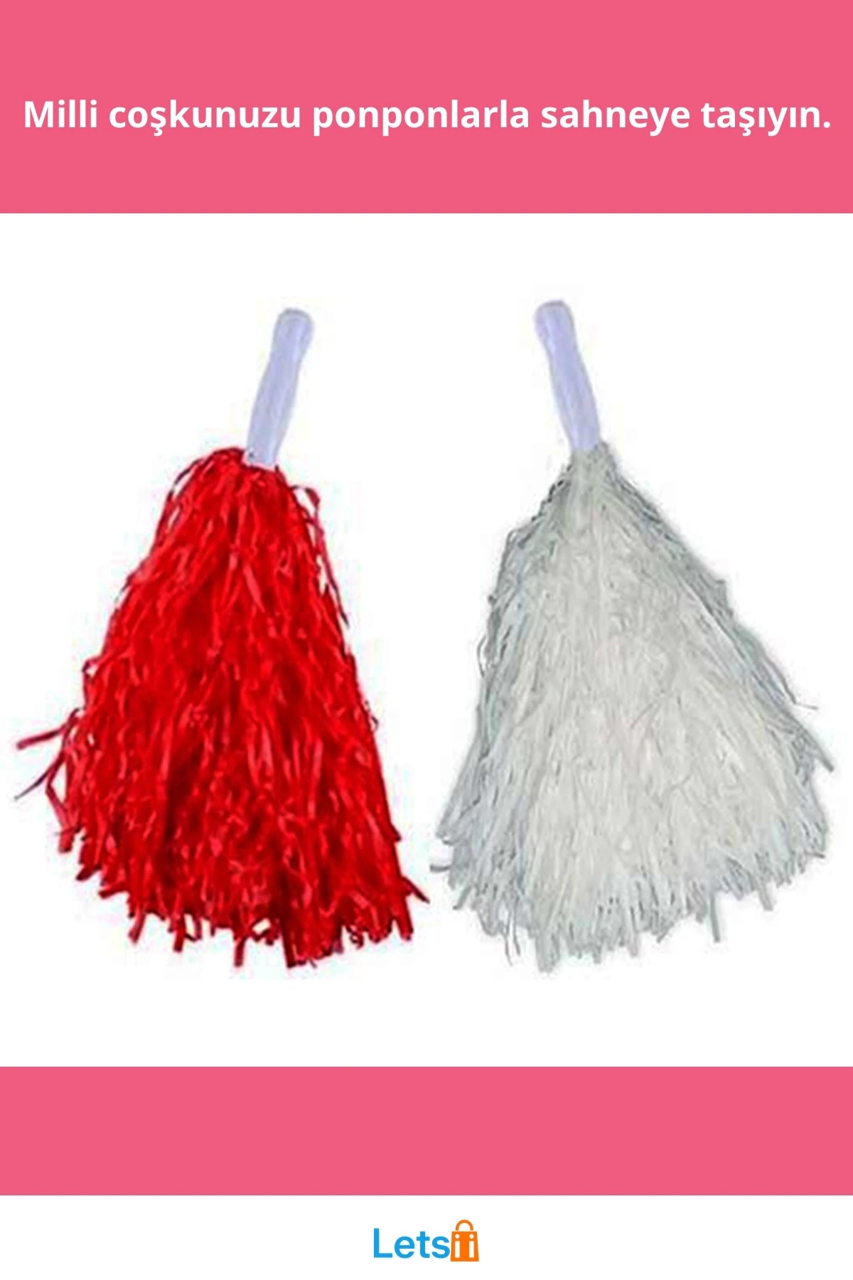 Beyaz Kırmızı Renkli Dayanıklı 2 Adet Gösteri Ponponu