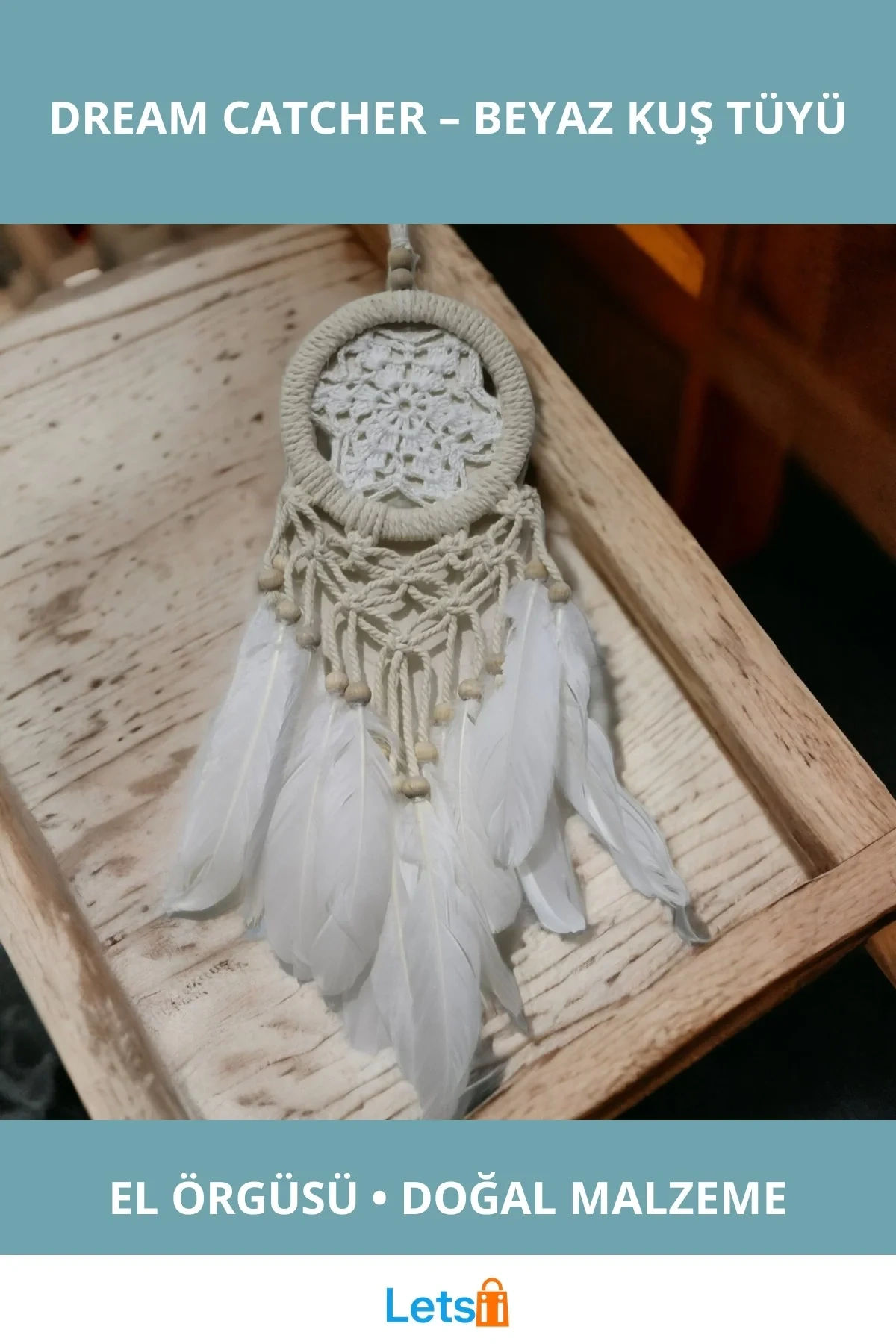 Beyaz Kuş Tüylü Rüya Kovan Dream Catcher 50cm