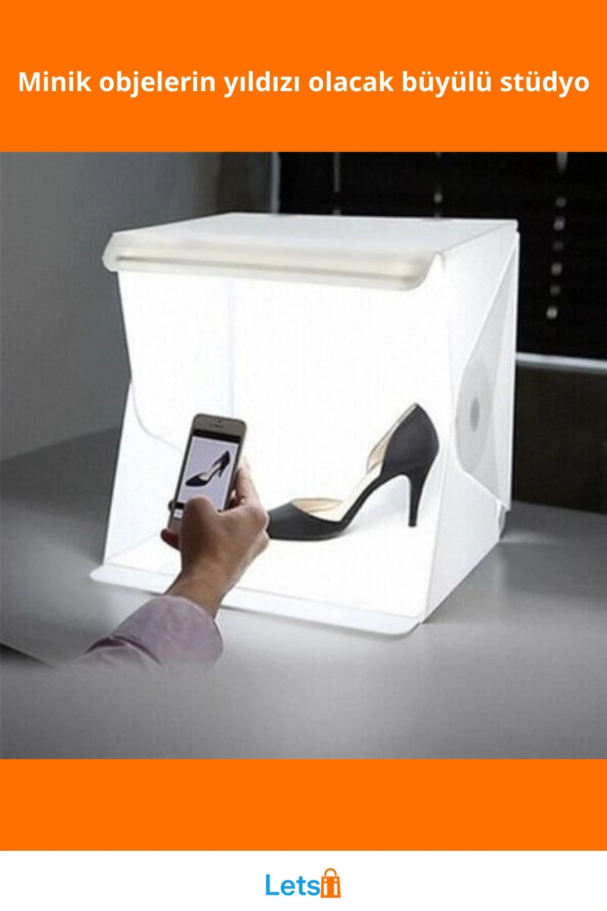 Beyaz LED Işıklı Katlanır Ürün Fotoğraf Çekim Çadırı 23x24x23 CM