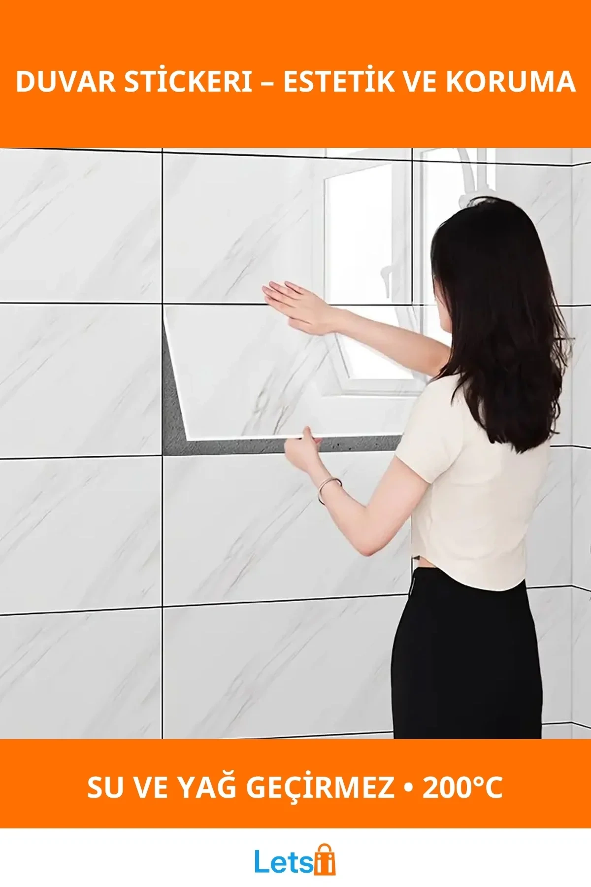 Beyaz Mermer Desenli Sugeçirmez Alüminyum Plastik Duvar Stickerı 60cm x 30cm