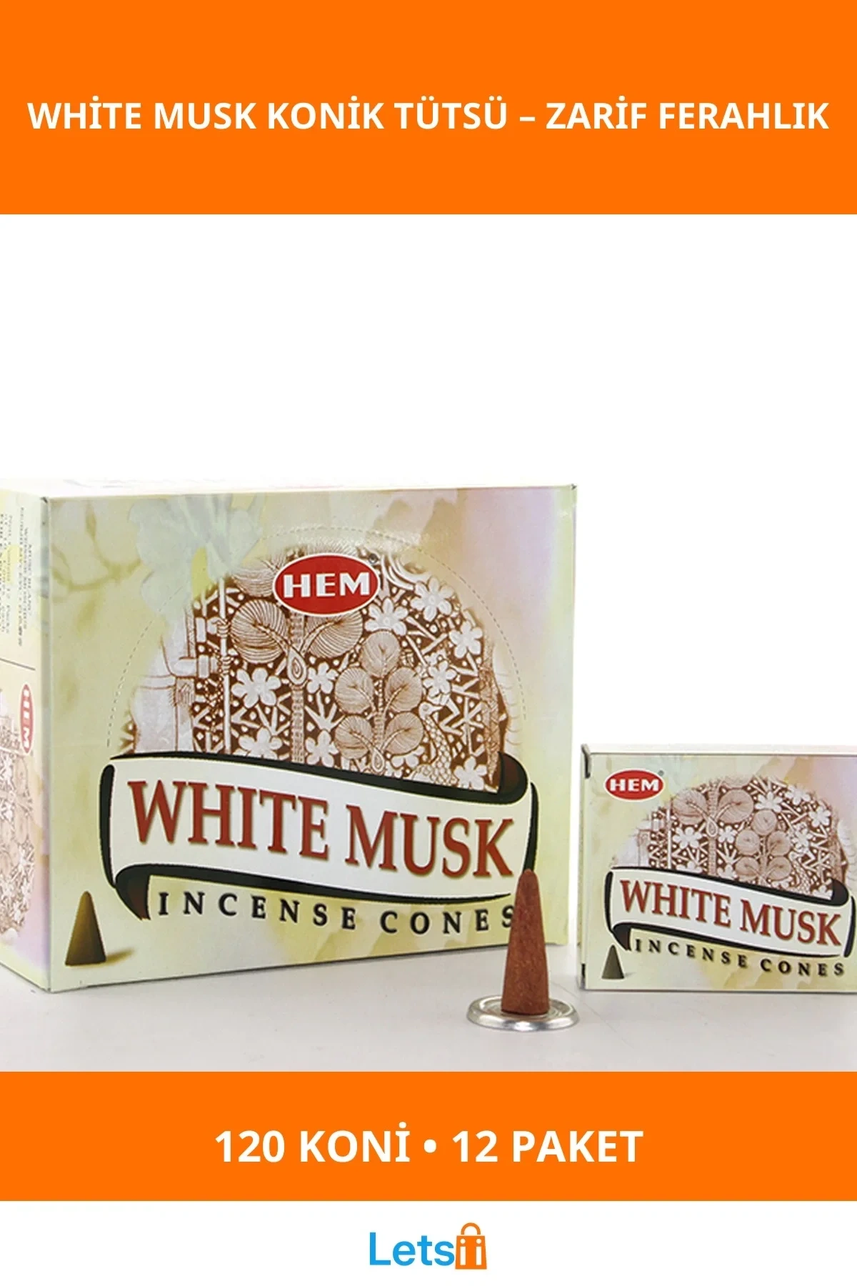 Beyaz Miski Aromalı 12 Paket Konik Tütsü