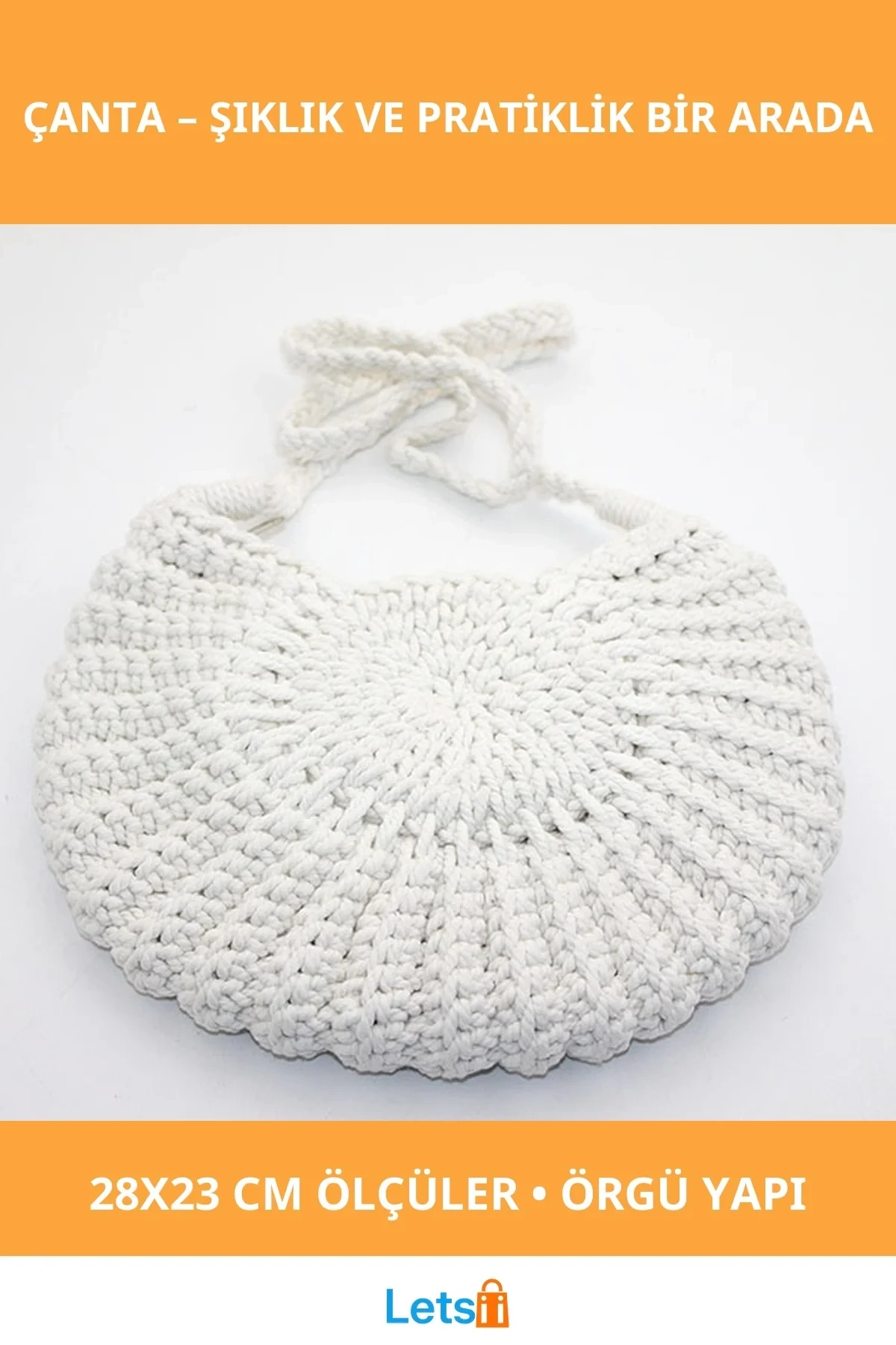 Beyaz Örgü Tasarımlı Hafif ve Şık Çanta