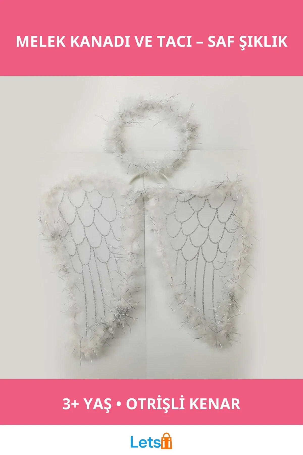 Beyaz Otrişli Melek Kanadı ve Tacı Çocuk Kostümü