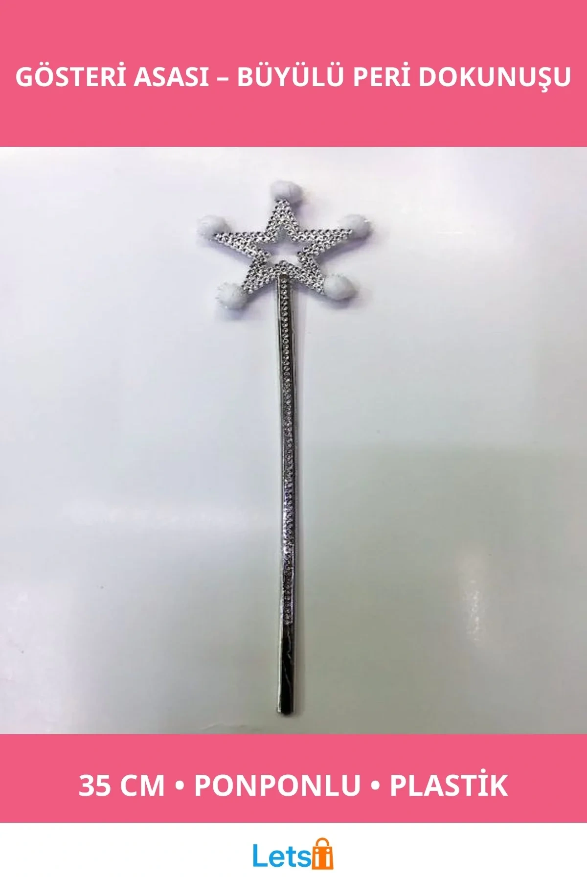 Beyaz Ponponlu Yıldız Şeklinde Gösteri Asası 35 cm