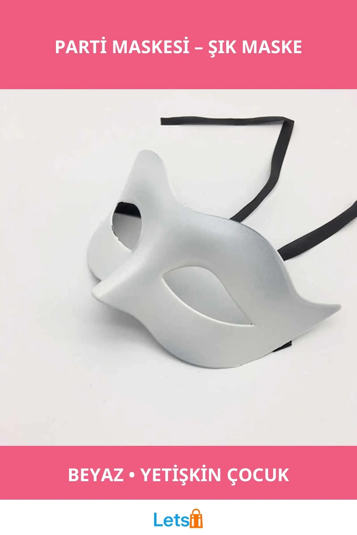 Beyaz Renk Balo Parti Maskesi Yetişkin ve Çocuklar İçin