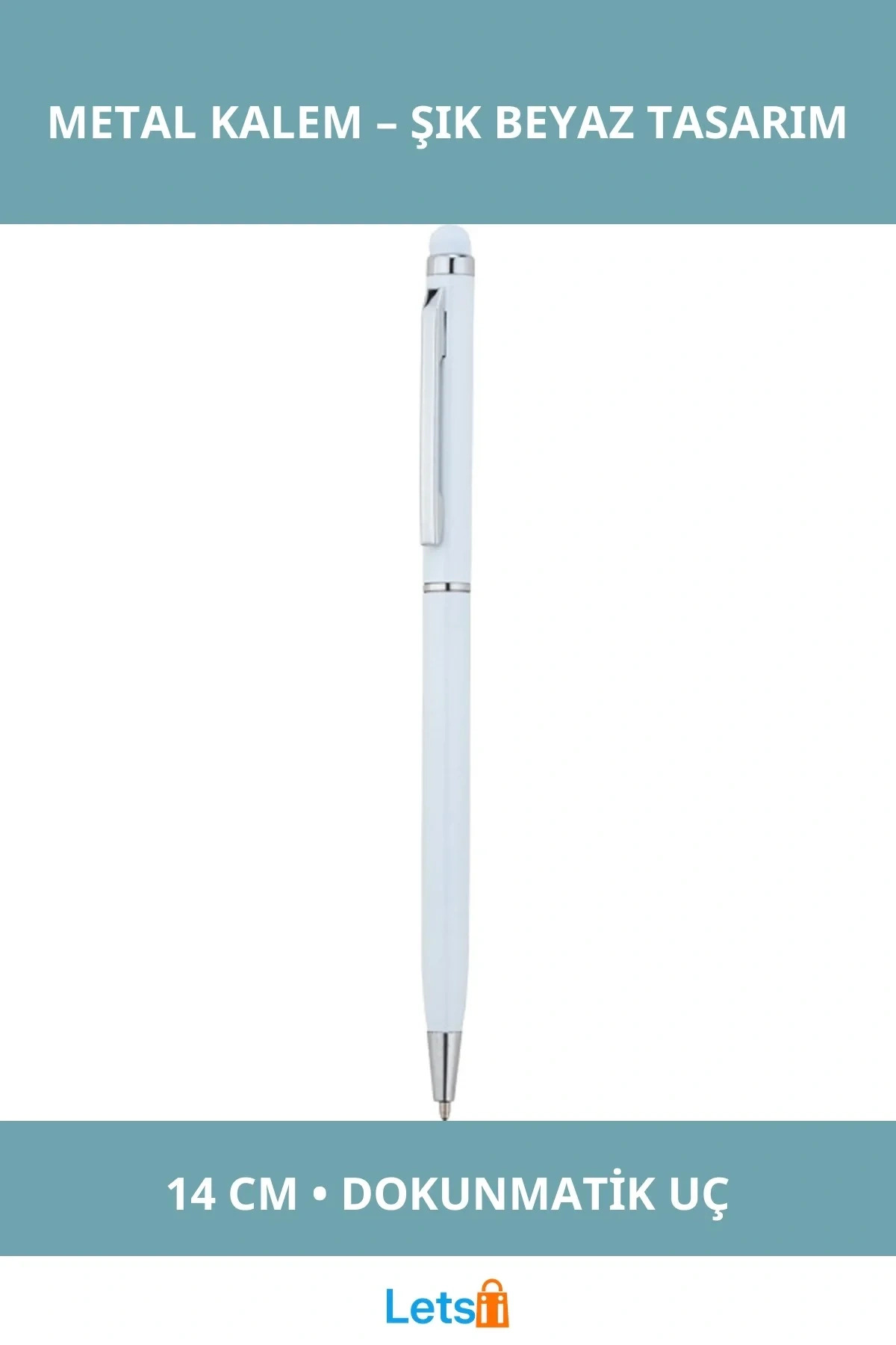 Beyaz Renk Ergonomik Tükenmez Metal Kalem 14 cm
