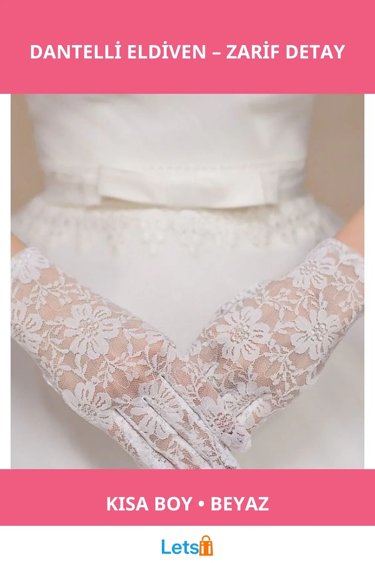 Beyaz Renk Kısa Dantelli Eldiven Zarif Aksesuar