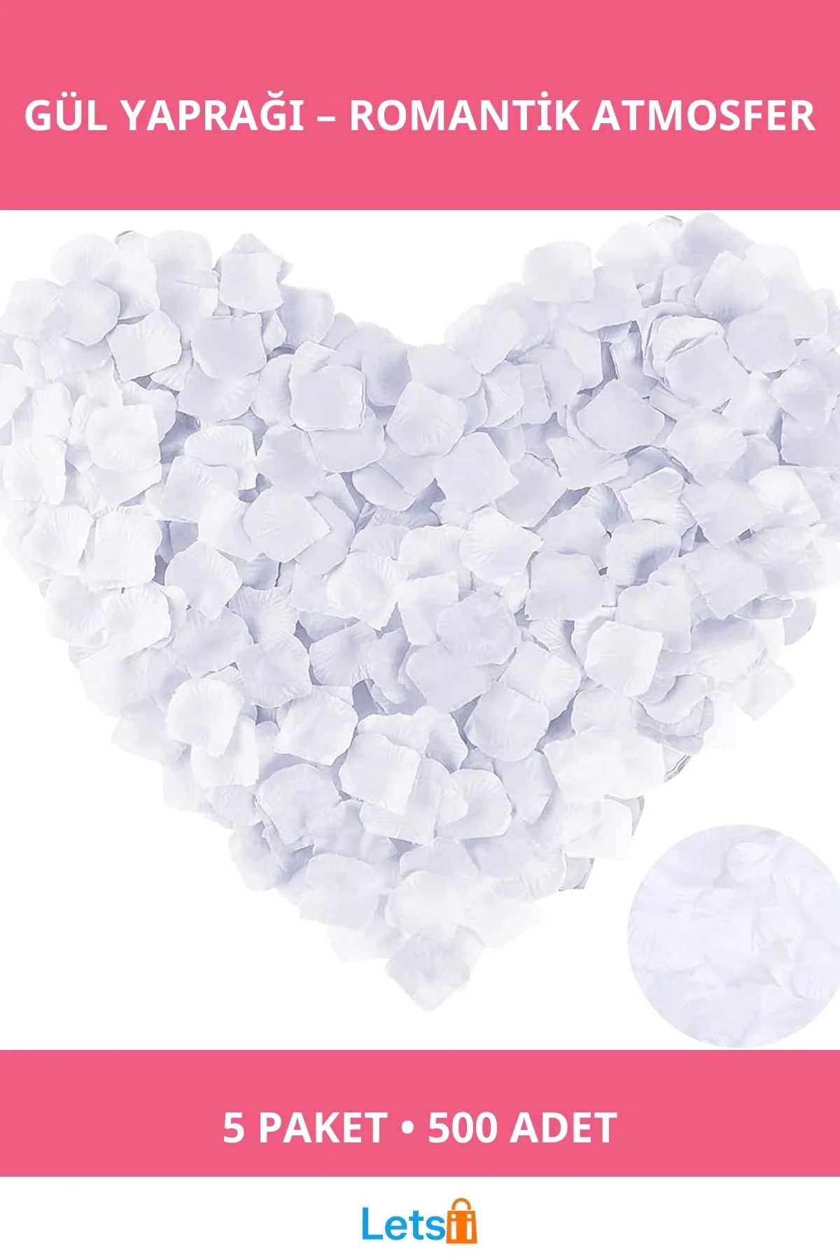 Beyaz Renk Konfeti Gül Yaprağı 5 Paket 500 Adet