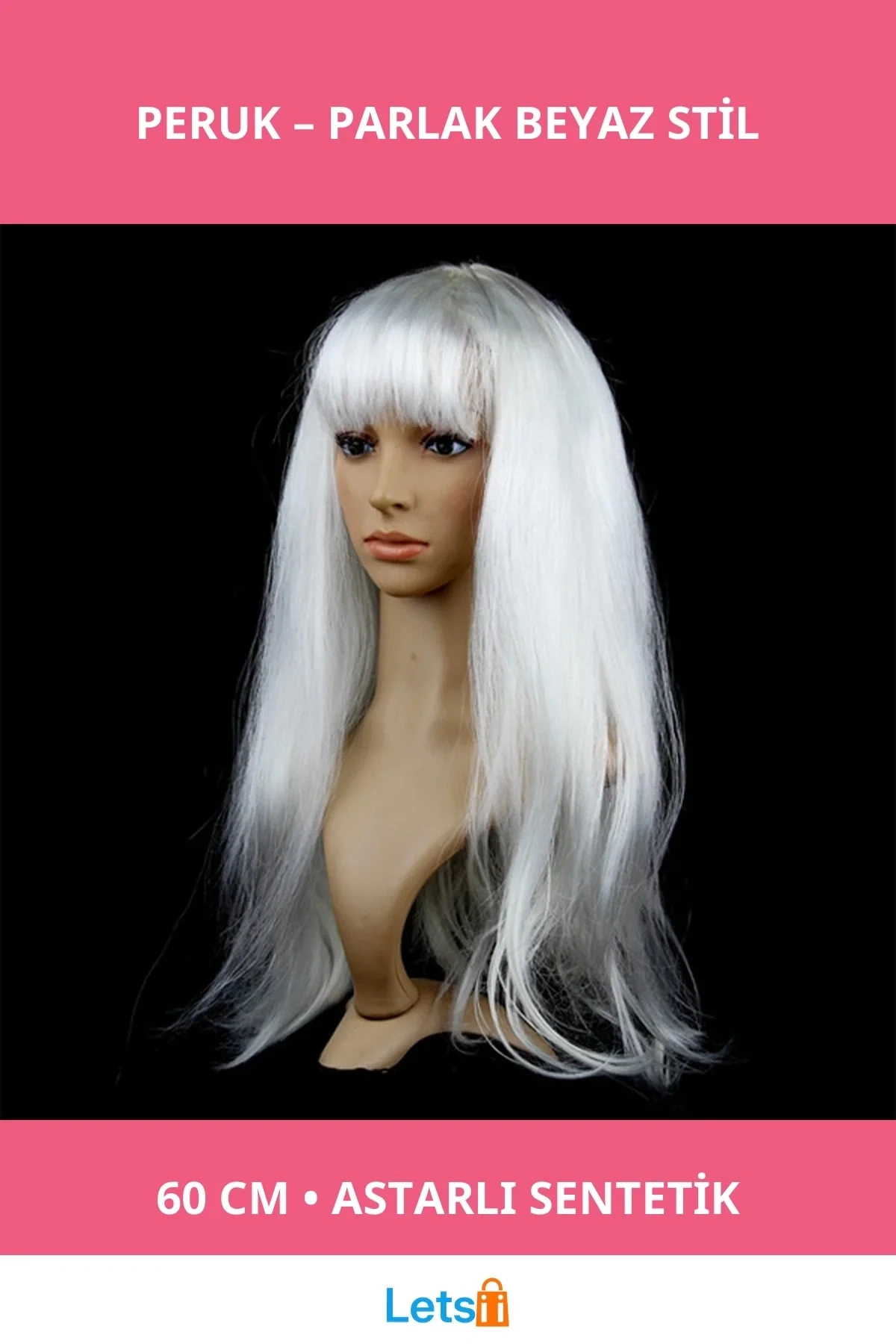 Beyaz Renk Sentetik Parti Peruk Saç 60 cm