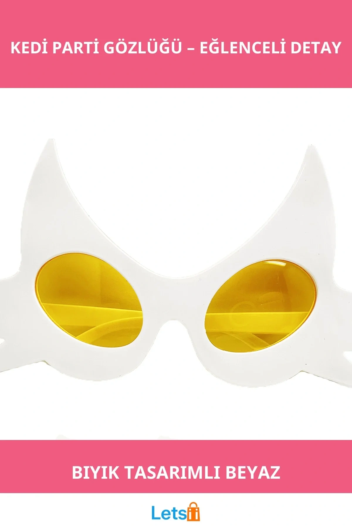 Beyaz Renkli Bıyık Tasarımlı Eğlenceli Kedi Parti Gözlüğü