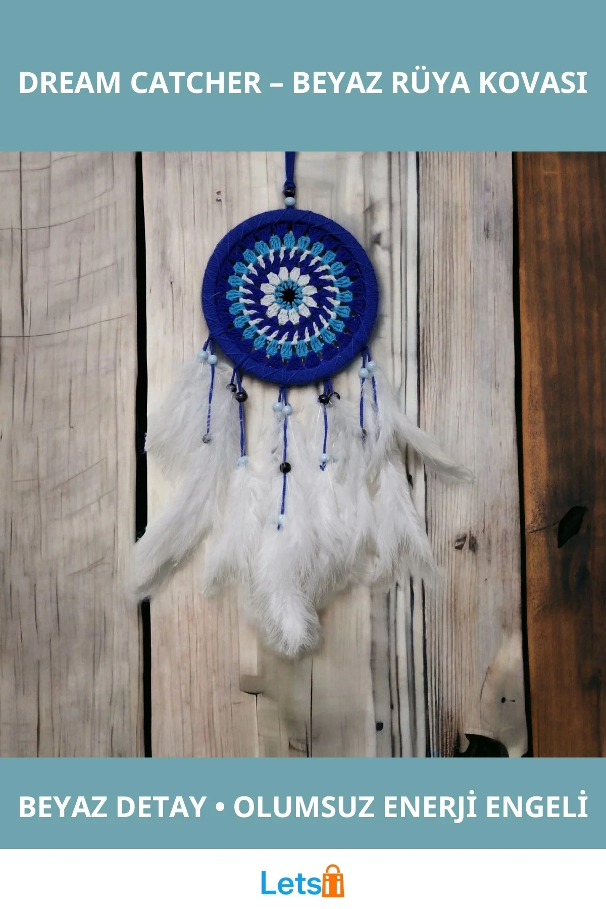 Beyaz Rüya Kovanı Dream Catcher Olumsuz Enerji Süzücü 50 cm