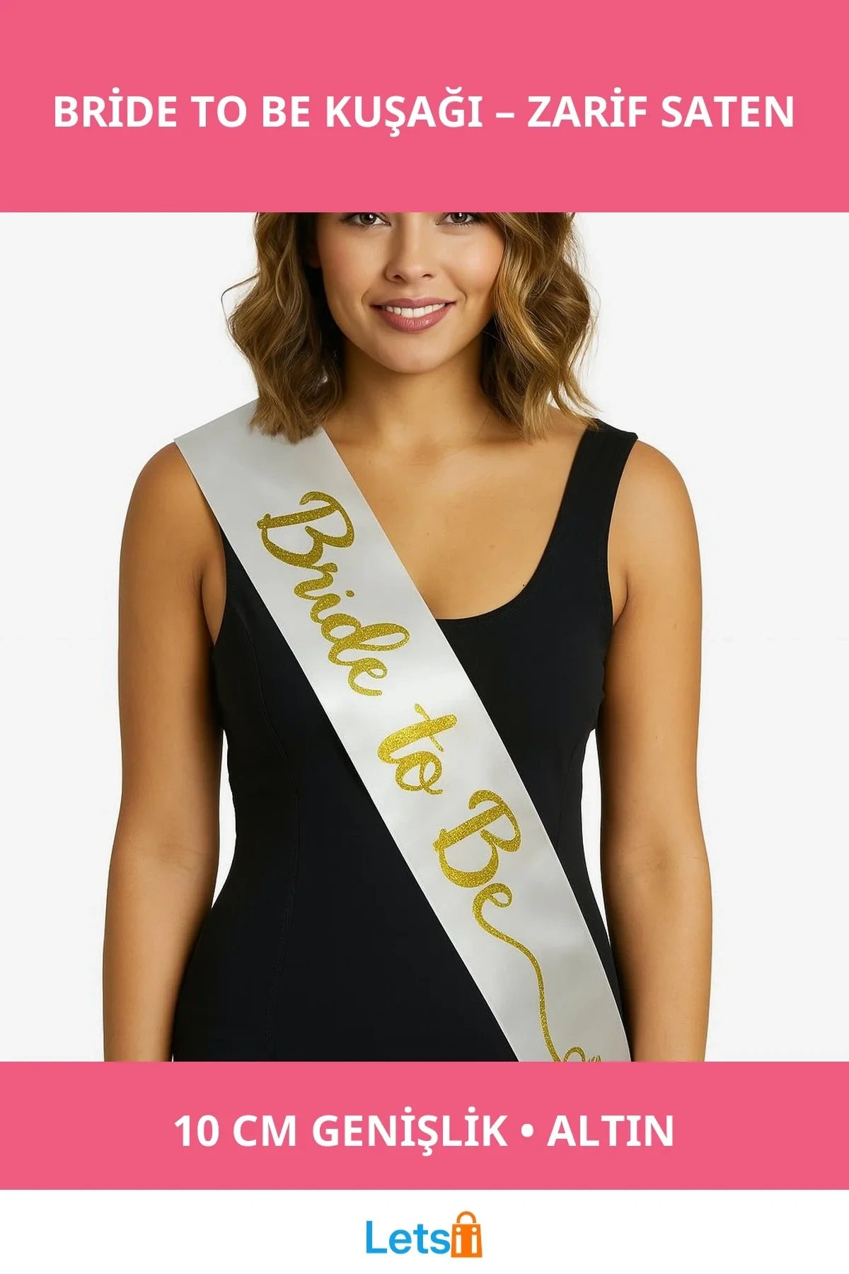 Beyaz Saten İtalik Altın Bride To Be Kuşağı