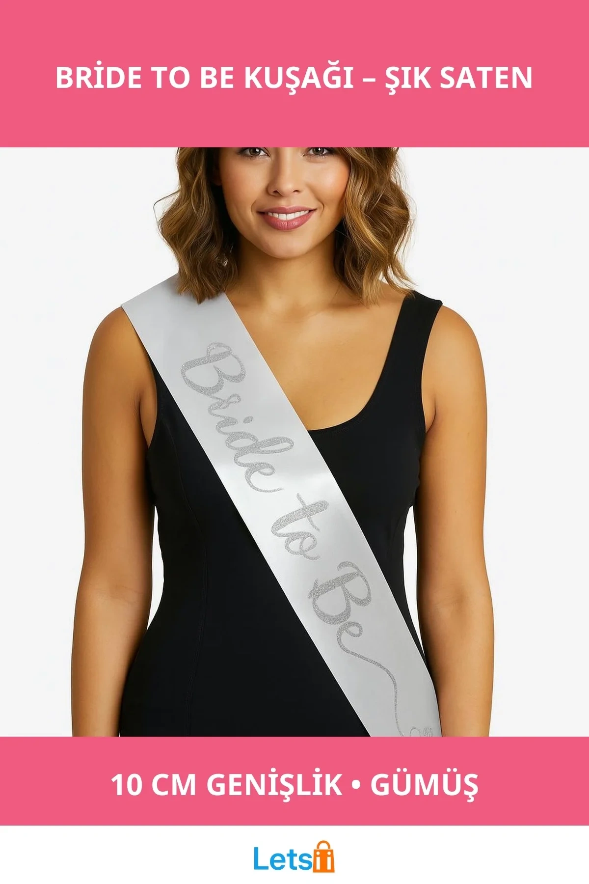 Beyaz Saten İtalik Gümüş Bride To Be Kuşağı