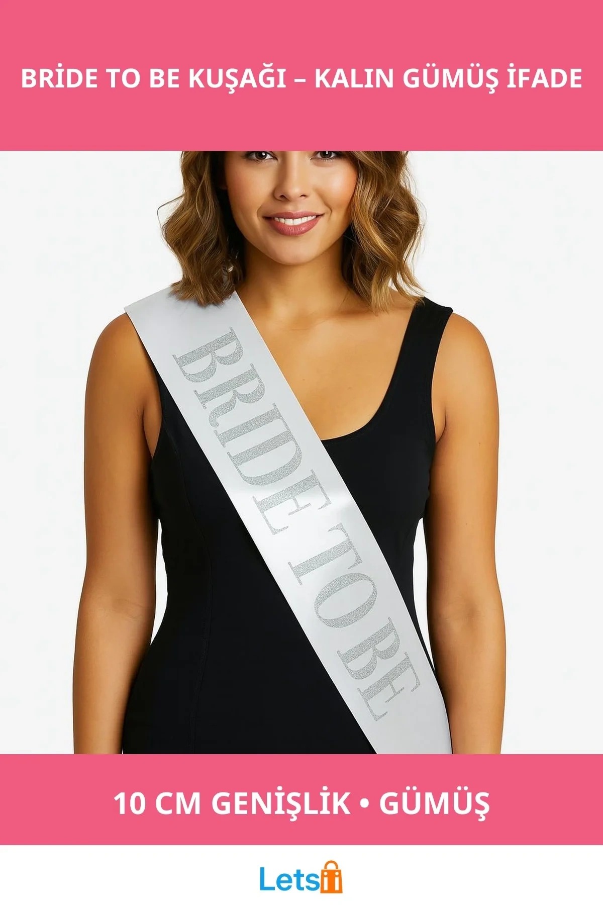 Beyaz Saten Kalın Gümüş Bride To Be Kuşağı