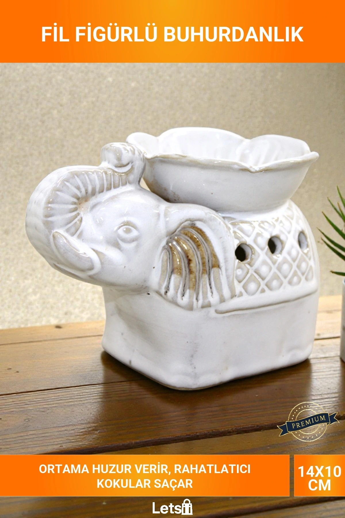 Beyaz Seramik Fil Figürlü Buhurdanlık