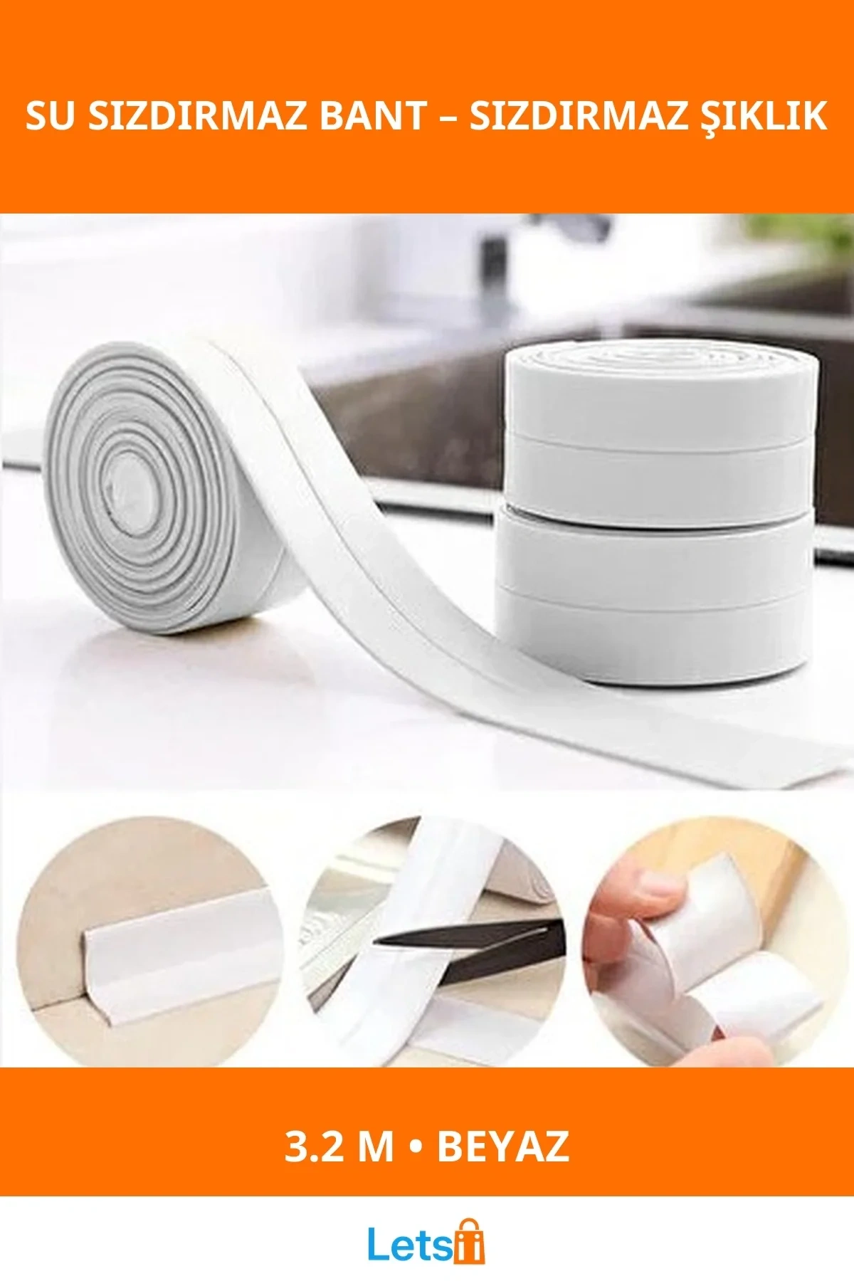 Beyaz Su Sızdırmaz Dayanıklı Lavabo Kenar Bandı 3.2m