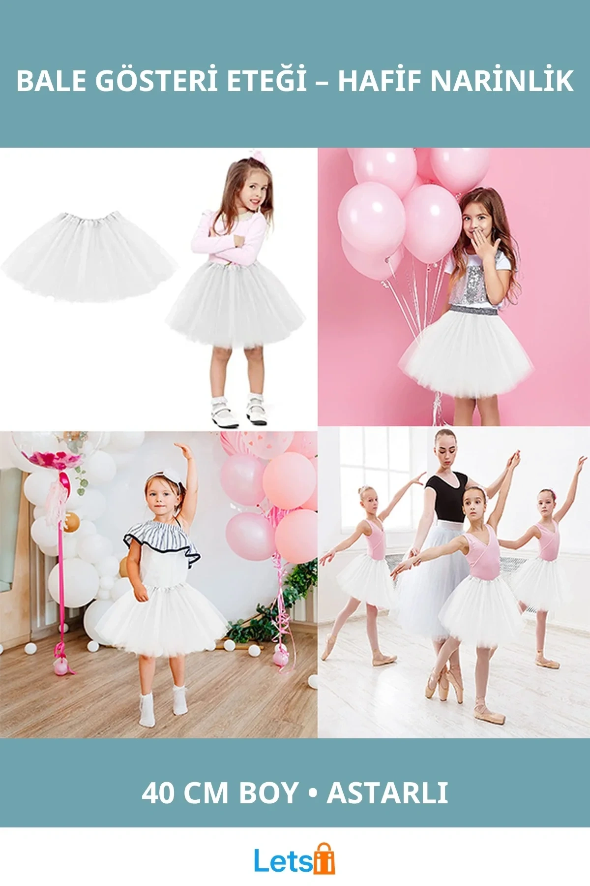 Beyaz Tül Bale Gösteri Eteği 40 cm Lastikli Çocuklar İçin