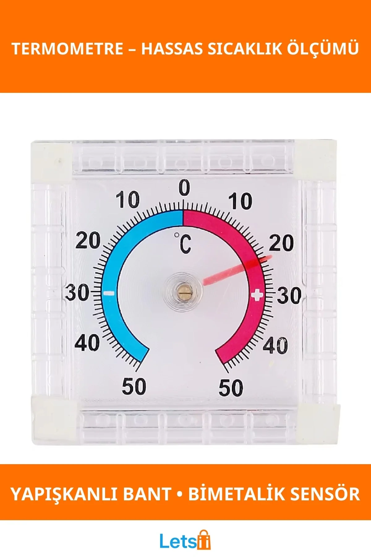 Bimetalik Hassas Sıcaklık Ölçer Yapışkanlı Kare Termometre