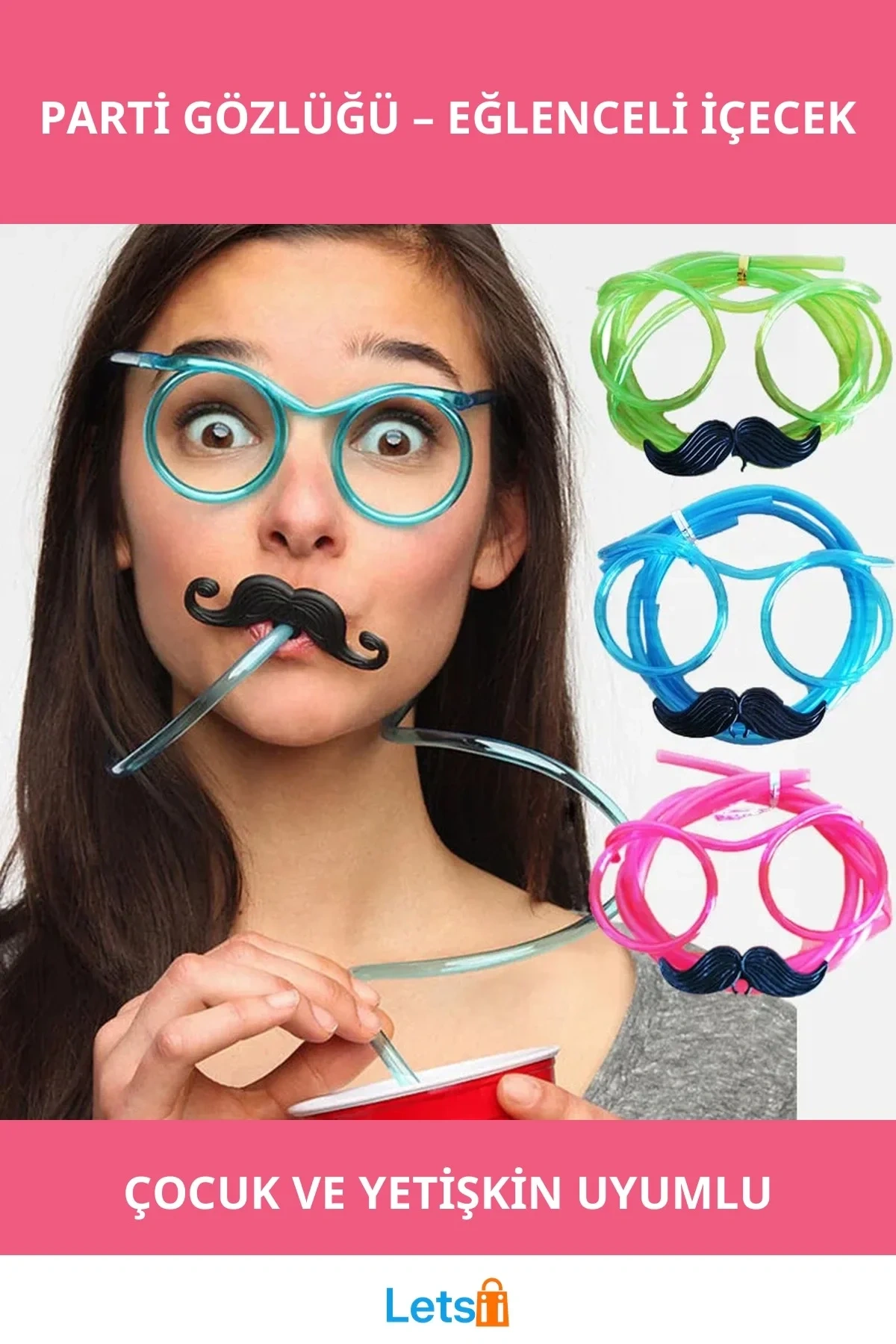 Bıyıklı Pipetli Parti Gözlüğü Çocuk ve Yetişkinler için Eğlenceli Aksesuar