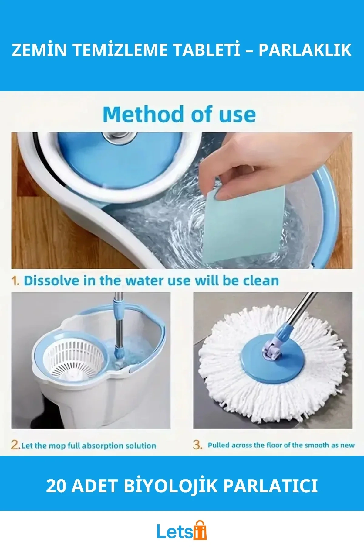 Biyolojik Parçalanabilir Zemin Temizleme Ve Parlatma Tableti 20 Adet