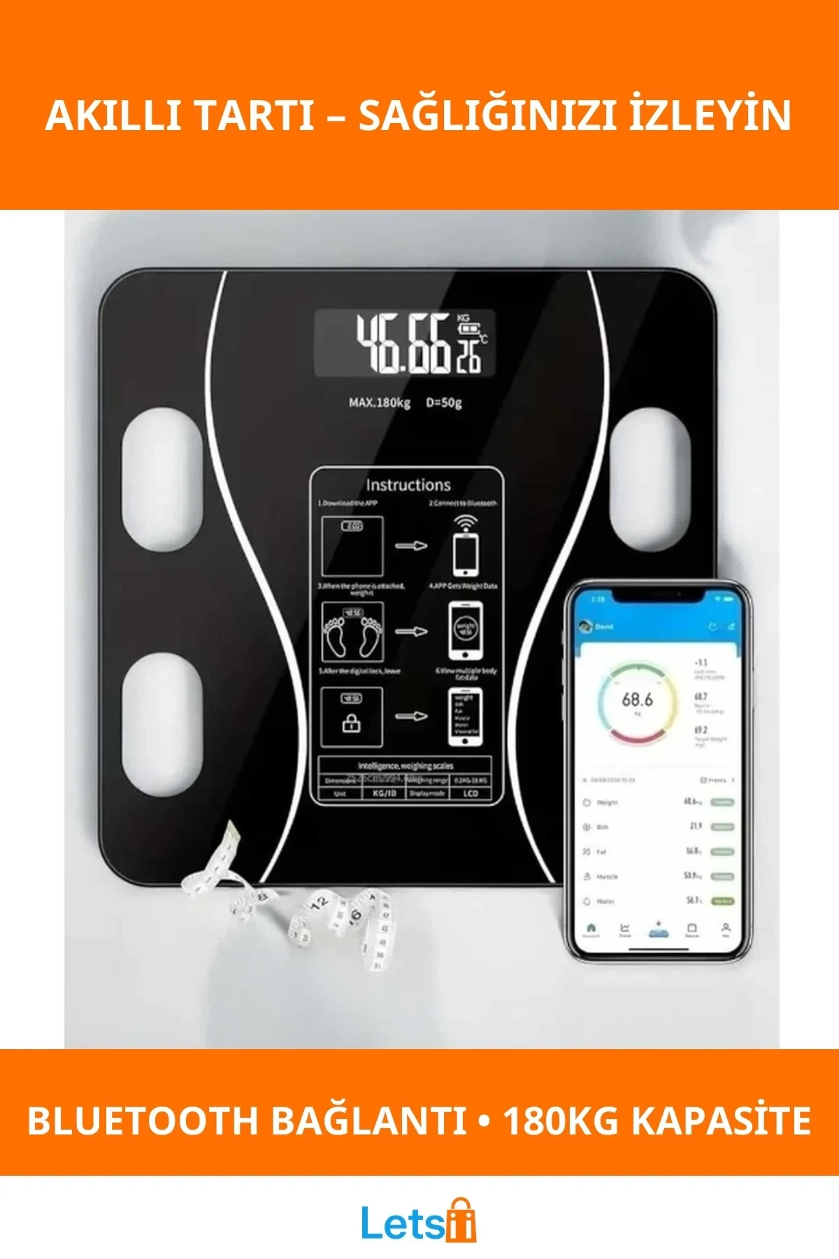Bluetooth Özellikli Akıllı Tartı Vücut Analiz Aleti