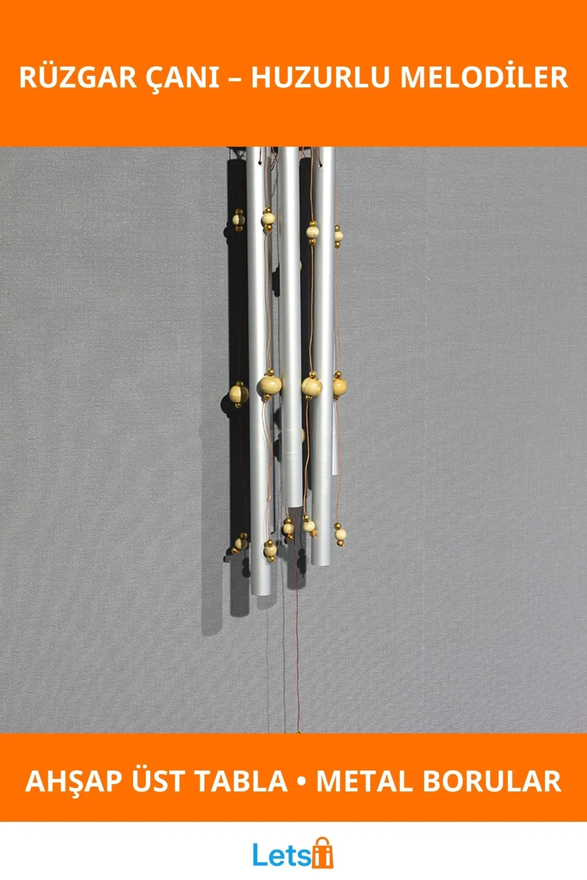 Boncuklu Metal Rüzgar Çanı Ahşap Dekoratif 1 Adet