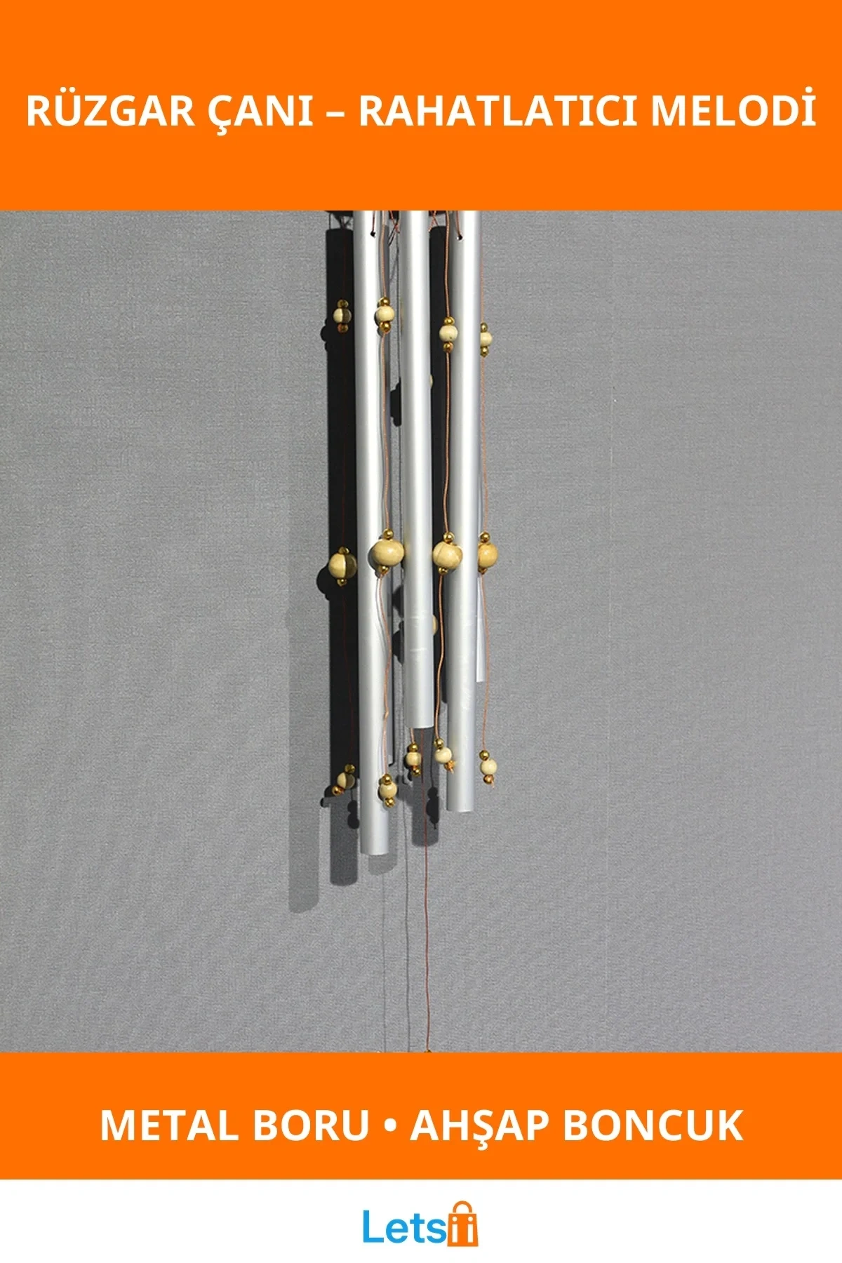 Boncuklu Metal Rüzgar Çanı Ahşap ve Boncuk Detaylı Dekoratif Ses Çanı